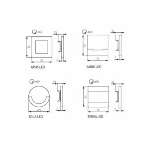 Осветително тяло за вътрешни стълби 220/240VAC, 1.3W, 13lm, 3000K, за вграждане, квадрат
