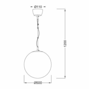 Пендел ACA Lighting Luna V2010C500 220V IP20 метално никел тяло с колба ф500 със сферичен дизайн в цвят опал и фасунгa 1xЕ27