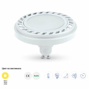 LED луничка AR111 GU10 9W AC175-265V 800LM 120° 2700K Optonica 1532, бяло тяло