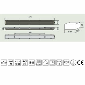 Линейни осветителни тела за LED пури 2x150 см, IP65, 220V, фасунги G13/Т8 Линейни осветителни тела за LED пури 2x150 см, IP65, 220V, фасунги G13/Т8