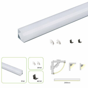 Ъглов алуминиев профил Aca Lighting Corn P161 неанодизиран, 2 метра, цвят алуминий, за външен монтаж, с опалов дифузер