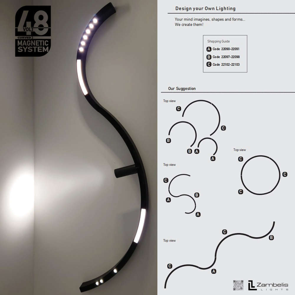 LED прожектор за магнитно осветление Zambelis 22105 48V MAGNETIC CURVED TRACK 1200mm - Image 2