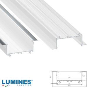 Широк алуминиев LED профил Lumines Lighting SORGA 10-0531-30, бял лак RAL 9016, 3 м, за вграждане в гипсокартон