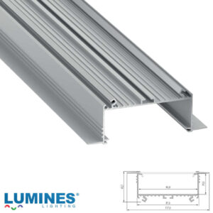 Широк алуминиев LED профил Lumines Lighting Sorga 10-0534-10, сребрист анодизиран, 1 м за вграждане в гипсокартон