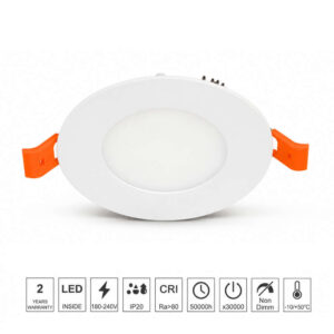 Кръгъл LED мини панел за вграждане VITO LENA-RX 3W с бял корпус и IP20 защита.