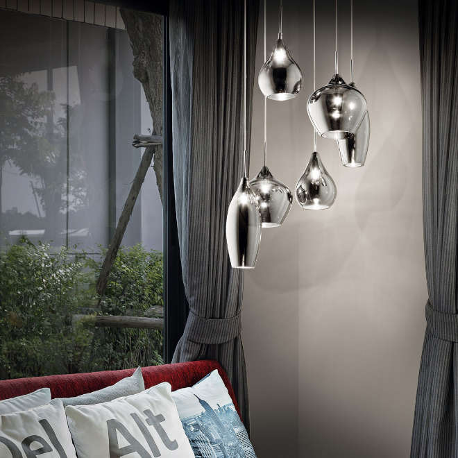 Висяща лампа Ideal Lux Soft SP6 с метална рамка с хромирано покритие, опушени стъклени дифузери, 6 х E14.