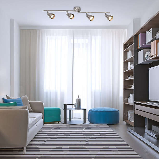 Модерен четворен спот за таван Rabalux Spot 3186 Blake с хромиран метален корпус и насочващи се глави на две подвижни хоризонтални опори, 4 х GU10.