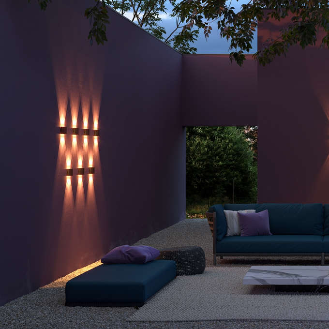 Модерен външен LED аплик за стена Maytoni Strato, черен метален корпус, устойчив на температурни колебания и корозия, IP54, 3000K