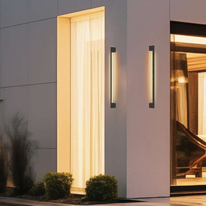 Линейна LED фасадна лампа с индиректна светлина Viokef Tessa в тъмносиво – 90 см височина, 3000K топла светлина, 9W, IP54 защита за външен монтаж