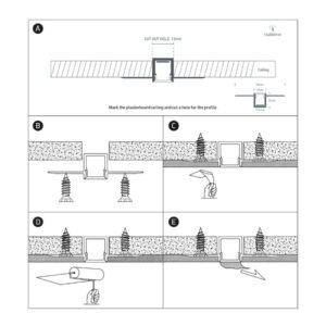 Черен профил за вграждане в гипсокартон One Light 7901TR/B, 2 метра, в комплект с черен дифузер и тапи