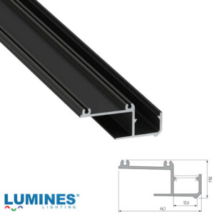 Алуминиев профил за гипсокартон 3 метра Lumines Lighting IPA12, цвят черен, краен, светене нагоре