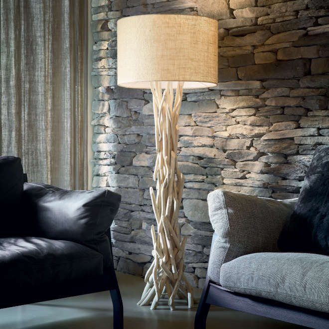 Подова лампа Ideal Lux Driftwood с естествена дървесина и метал, Rustic стил