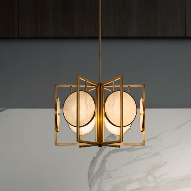 Полилей Maytoni Marmo с месингово тяло и елементи от естествен алабастър, E14, 6x лампи, IP20