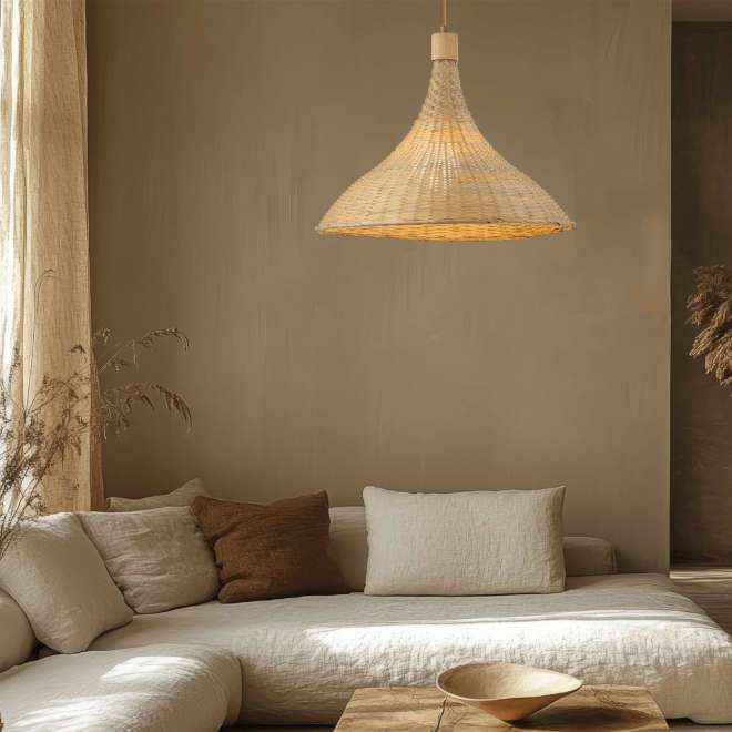 Висяща лампа ZambelisLights 25441 с естествен ратан и бамбук, метална конструкция, E27