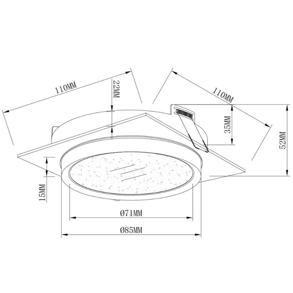 Чертеж с размери на квадратна луничка Maytoni Hoop 110x110mm