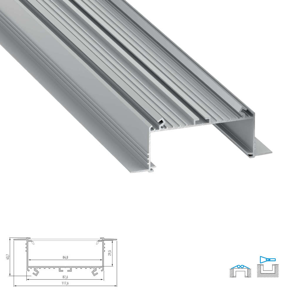 Широк алуминиев профил за вграждане в гипсокартон 2 метра широк Lumines Lighting Sorga 10-0534-20