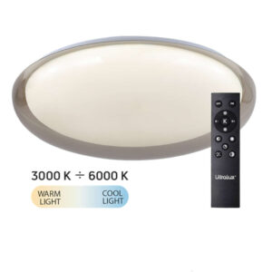 LED кръгъл плафон Ultralux SPL5LG72RC CAPRI с дистанционно управление, смяна на цветна температура, цвят опушен кварц, IP20.