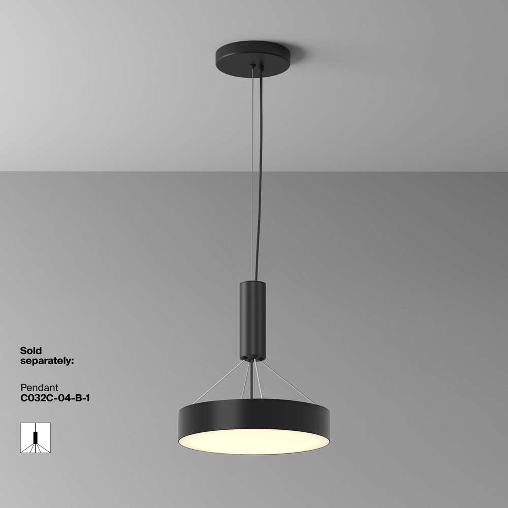 Кръгъл LED плафон Maytoni Zon 36W черен, монтиран с опционален комплект за висящ монтаж