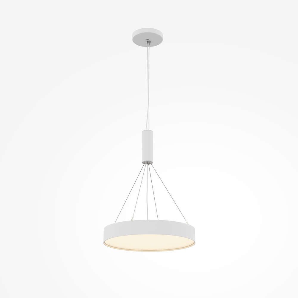 Бял кръгъл LED плафон Maytoni Zon 45W монтиран на таван с комплект за висящ монтаж