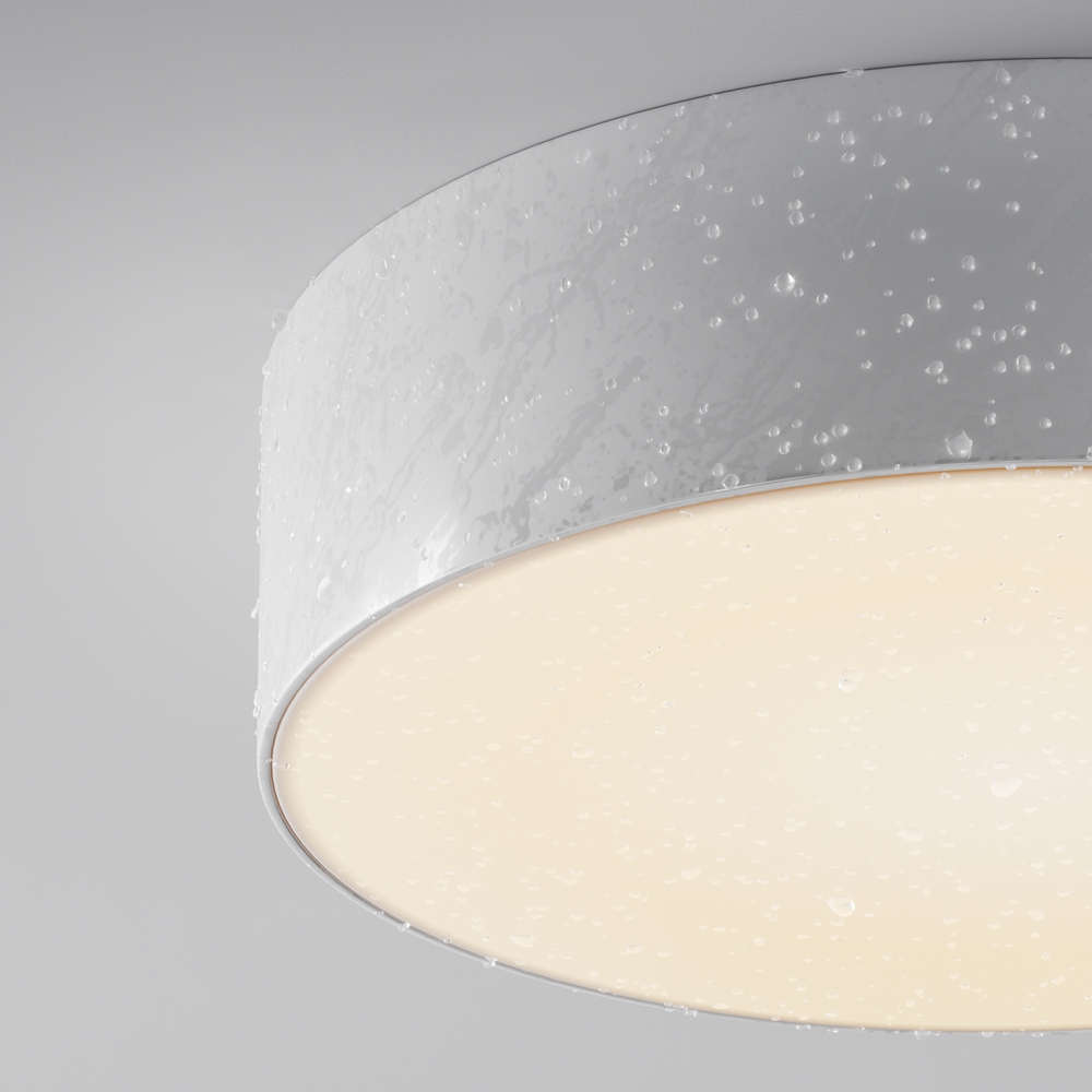 Детайл на влагозащитен LED плафон Maytoni Zon IP 30W за баня или външна зона - бял алуминиев корпус и матов бял дифузер с равномерна светлина