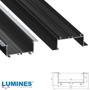 Широк алуминиев LED профил Lumines Lighting SORGA 10-0765-10 черен мат RAL 9005, 1 м, за вграждане в гипсокартон