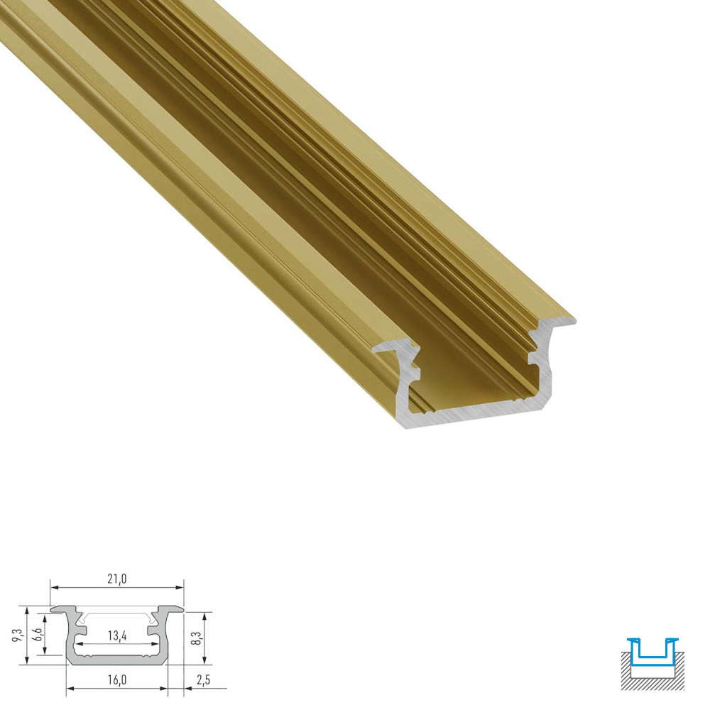 Алуминиев профил за LED лента за вграждане, цвят злато Lumines Lighting 10-1676-20 Type B