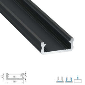 Алуминиев профил за LED лента, цвят черен Lumines Lighting 10-0042-30 Type D