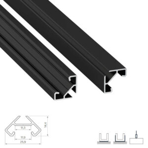 Ъглов алуминиев профил за LED лента Lumines Lighting 10-1382-30, черен, 3 метра