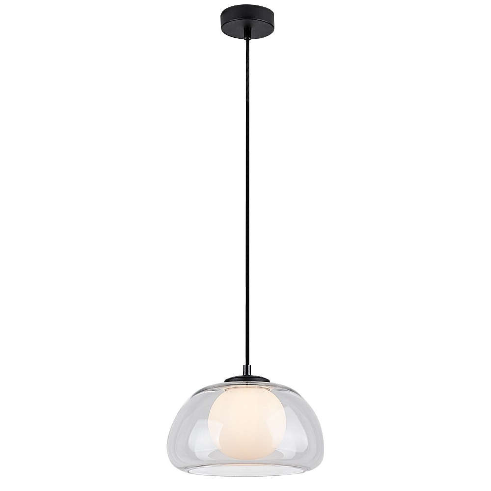 Висяща лампа Rabalux Elowen 72274 черна конструкция с прозрачен стъклен абажур и вътрешен бял абажур