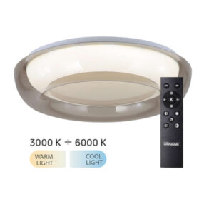 LED кръгъл плафон Ultralux Capri SPL5LV72RC с дистанционно, димируем, за таван, със смяна цветна температура 72w опушен кварц IP20 Ø50