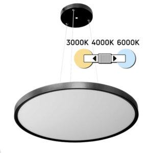 LED тънък плафон 50W Ultralux VRP50CCTBL Roma, диаметър 60см кръг, черен цвят, със смяна на цветна температура. С възможност и за окачване.