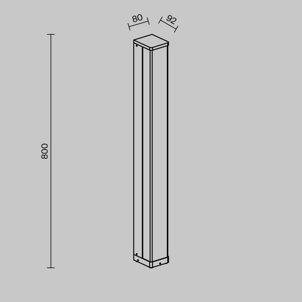 Размери на градинска лампа Maytoni Floeva височина 800 мм, ширина 92 мм, дължина 80 мм.