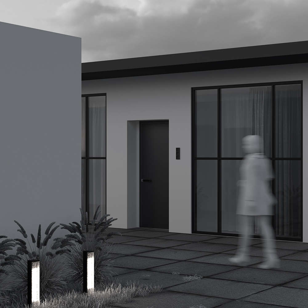 Градински лампи Maytoni Floeva 50 см монтирани до пътека с равномерно осветление.