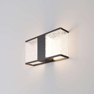 Външна лампа за стена Maytoni Floeva O142WL-02B с 2xE27 и IP65 защита в черен цвят и текстуриран акрилен абажур.