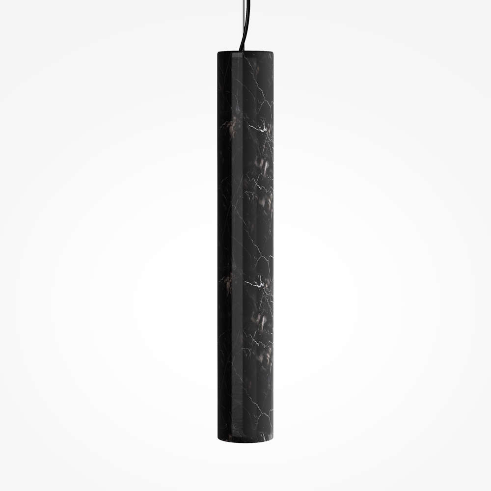 Пендел Maytoni Basic Texture MOD461PL-L5BK -детайл цилиндър черен мрамор с вграден LED и минималистичен модерен дизайн.