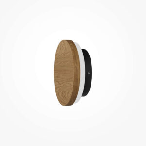 LED аплик Maytoni Basic Texture дърво кръг Ø15 см страничен изглед с бял дифузер и черна основа.