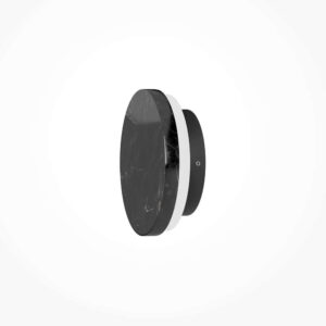 LED аплик Maytoni Basic Texture черен мрамор кръг Ø15 см страничен изглед с бял дифузер и черна метална основа.