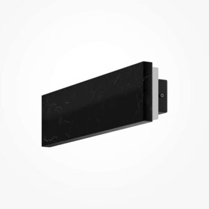 LED аплик Maytoni Basic Texture черен мрамор правоъгълник 30 см страничен изглед с бял дифузер и черна метална основа.