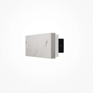 LED аплик Maytoni Basic Texture бял мрамор правоъгълник 30 см страничен изглед с бял дифузер и черна метална основа.