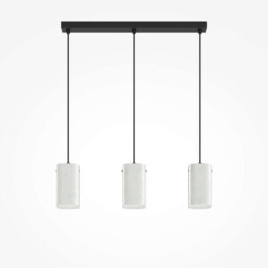 Висяща лампа Maytoni Maris MOD499PL-03B бял троен пендел с Capiz абажури и черна основа.