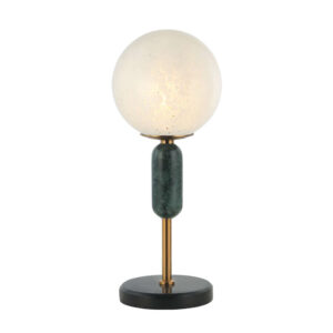 Настолна лампа Viokef Luciano 4264300 фасунга Е27, метално тяло в черно и месинг, с орнамент зелен мрамор и стъклен абажур