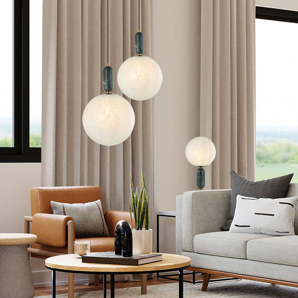 Настолна лампа Viokef Polly 4264300 фасунга Е27, метално тяло в черно и месинг, с орнамент зелен мрамор и стъклен абажур - Image 2