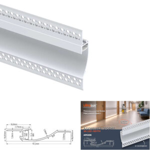 Алуминиев профил за вграждане в гипсокартон Ultralux APG236 2 метра с дифузер и тапи