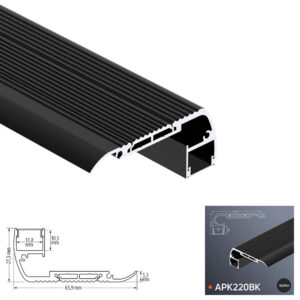 Черен алуминиев профил за стъпала Ultralux APK220BK 2 м черен с черен дифузер и тапи
