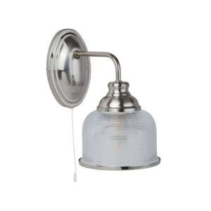 Лампа за стена аплик с ключ Highworth Searchlight 2671-1SS 1xE27 матиран хром и релефно стъкло