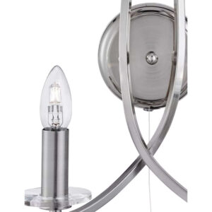 Лампа за стена аплик с ключ Ascona Searchlight 4162-2SS 2xE14 мат хром и стъкло