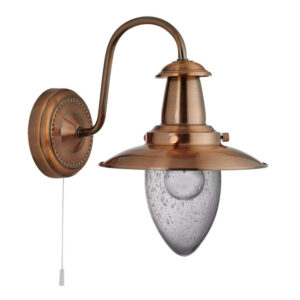 Лампа за стена аплик с ключ Fisherman Searchlight 5331-1CU 1xE27 цвят мед и орнаментно стъкло