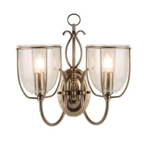 Лампа за стена аплик с ключ Silhouette Searchlight 6352-2AB 2xE14 античен месинг и орнаментно стъкло