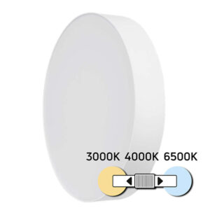 Кръгъл бял LED плафон Ultralux SPL2B36CCT 36W 2700lm, със смяна на цветна температура - топла, неутрална и студена, без влагозащита 490x75mm