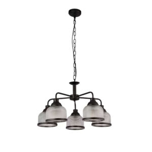 Висяща лампа полилей Highworth Searchlight 31685-5BK 5xE27 черен метал и релефно стъкло